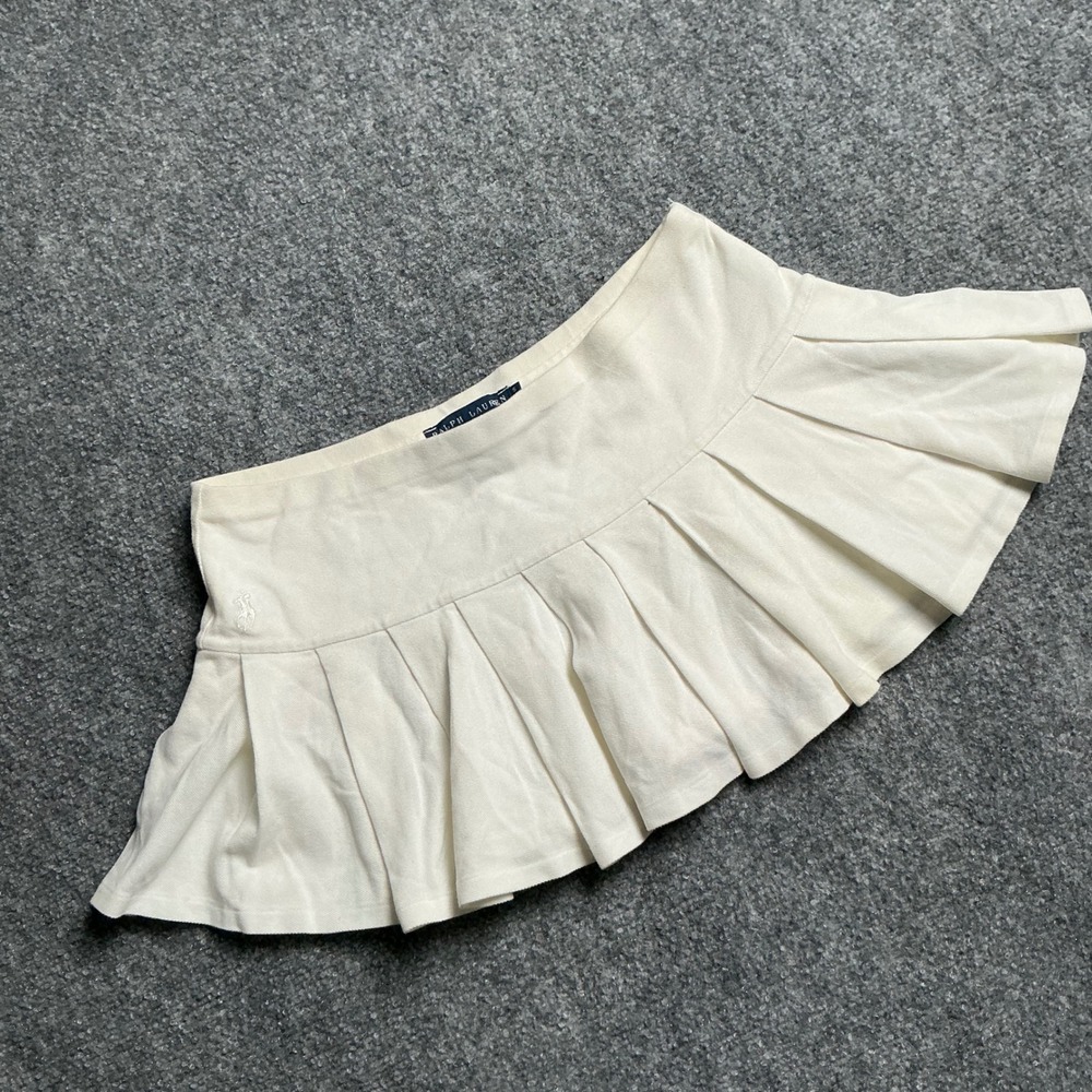 Ralph Lauren White Pleated Mini Skirt Pique Cotton Tennis Golf Preppy Womens S